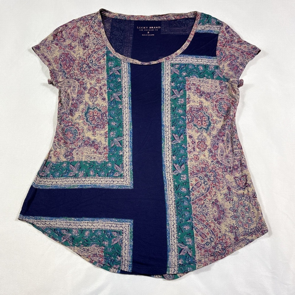 Lucky Brand Mixed Rug Tee Women's Size Small Multicolor Short Sleeves Pullover